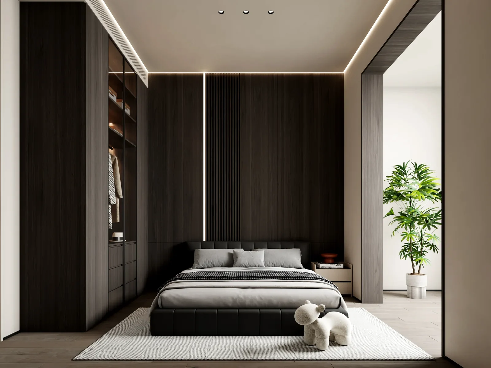 用深色建立秩序,把柔软留给停留 · 设计效果图 · 空间细节