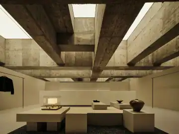 混凝土梁下的留白展示 · 实景照片
