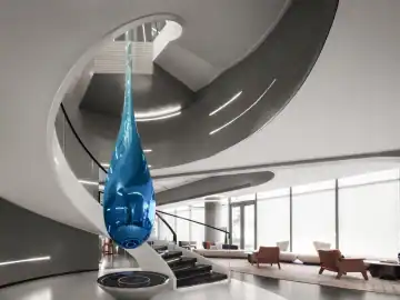 蓝色水滴与流线展厅 · 实景照片